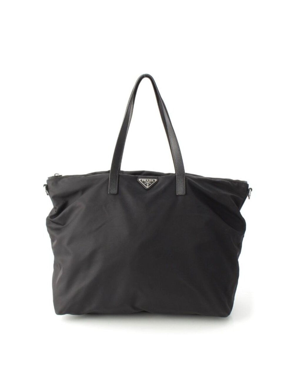 Prada Nylon Leather 2-Way Shoulder Tote Bag Triangle Logo Black